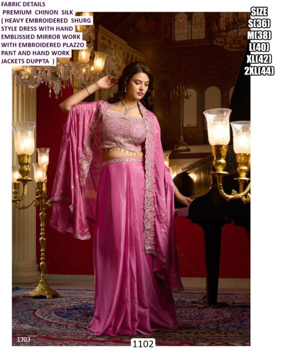 Wedding Wear Premium Silk Chinon Catching Worked Stylish Indo-Western Dress, Buy Now!