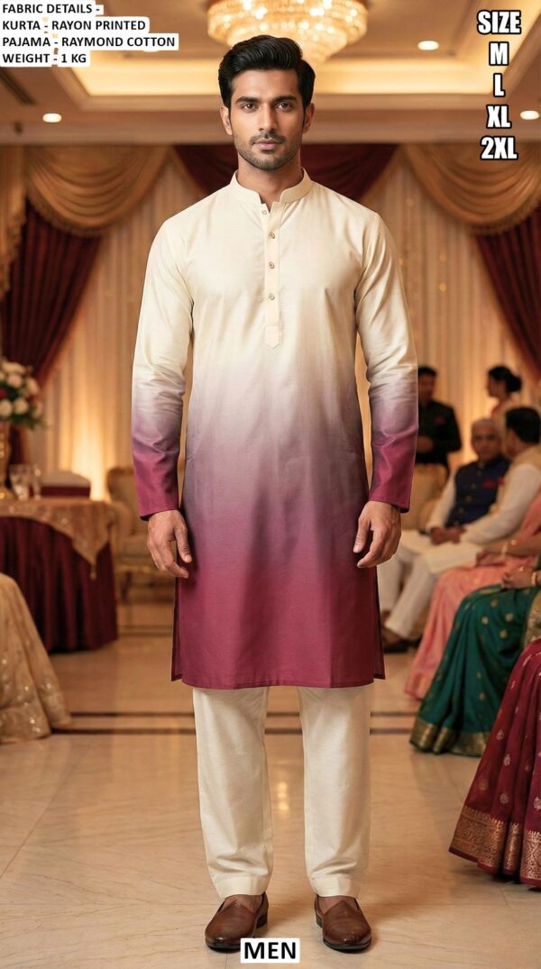 Men's Wear Premium Collection, Long Rayon Ombre Printed Kurta With Pajama