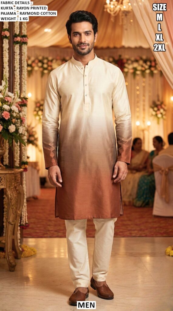 Men's Wear Premium Collection, Long Rayon Ombre Printed Kurta With Pajama
