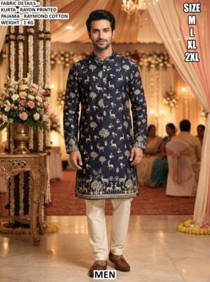 Men's Wear Premium Collection, Long Rayon Ombre Printed Kurta With Pajama
