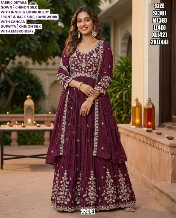 Designer Party Wear Gorgeous Look Heavy Chinon Silk Gown Dupatta Set