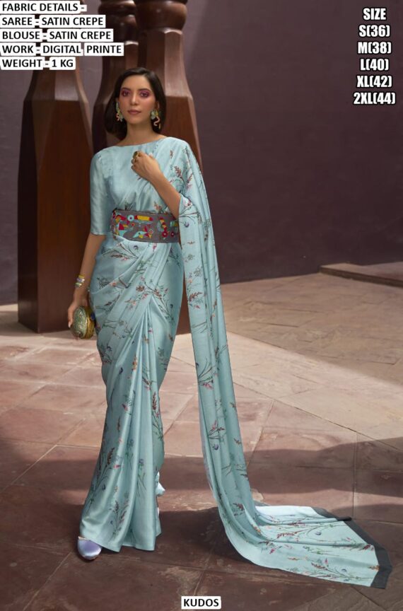 Digital Multi Floral Printed Satin Crepe Classic Party Wear Sarees With Stylish Blouse