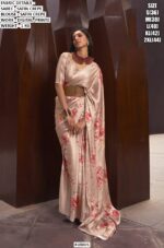 Digital Multi Floral Printed Satin Crepe Classic Party Wear Sarees With Stylish Blouse