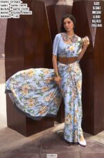 Digital Multi Floral Printed Satin Crepe Classic Party Wear Sarees With Stylish Blouse