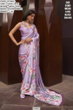 Digital Multi Floral Printed Satin Crepe Classic Party Wear Sarees With Stylish Blouse