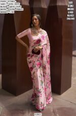 Digital Multi Floral Printed Satin Crepe Classic Party Wear Sarees With Stylish Blouse