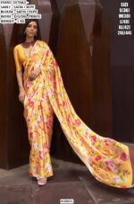 Digital Multi Floral Printed Satin Crepe Classic Party Wear Sarees With Stylish Blouse