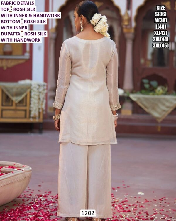 Fine Shine Rosh Silk Suit In A White Colour, Adorned With Simple Hand Work - Classy Yet Eye-Catching