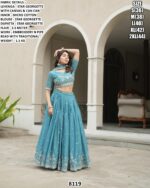 Deep Teal Blue Star Georgette Embroidered And Pipe Beads With Traditional Work Lehenga Choli