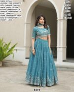 Deep Teal Blue Star Georgette Embroidered And Pipe Beads With Traditional Work Lehenga Choli