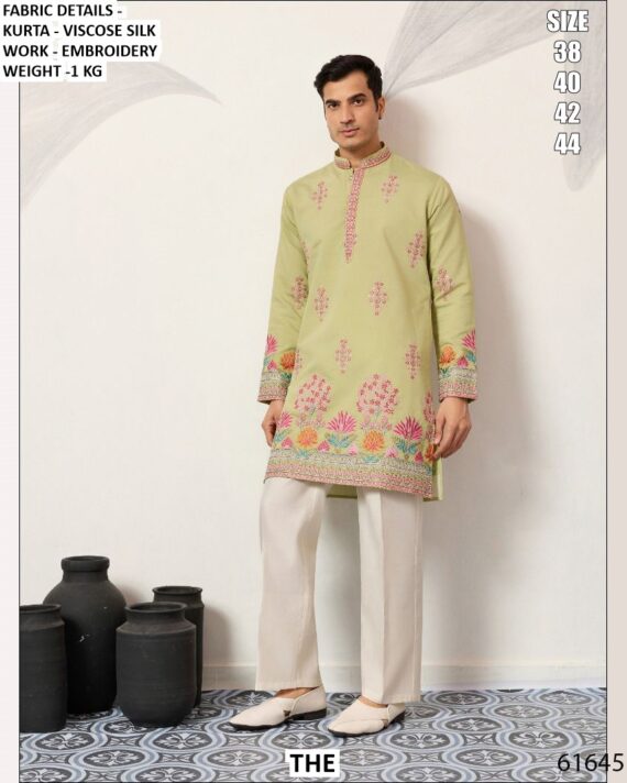 Make Every Celebration Unforgettable In This Embroidered Viscose Silk Men’s Kurtas (Only)
