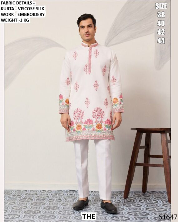 Make Every Celebration Unforgettable In This Embroidered Viscose Silk Men’s Kurtas (Only)