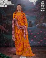 Presenting Gold Shimmer Thread Embroidery Work Festival Wear Designer Sarees