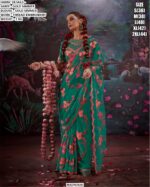 Presenting Gold Shimmer Thread Embroidery Work Festival Wear Designer Sarees