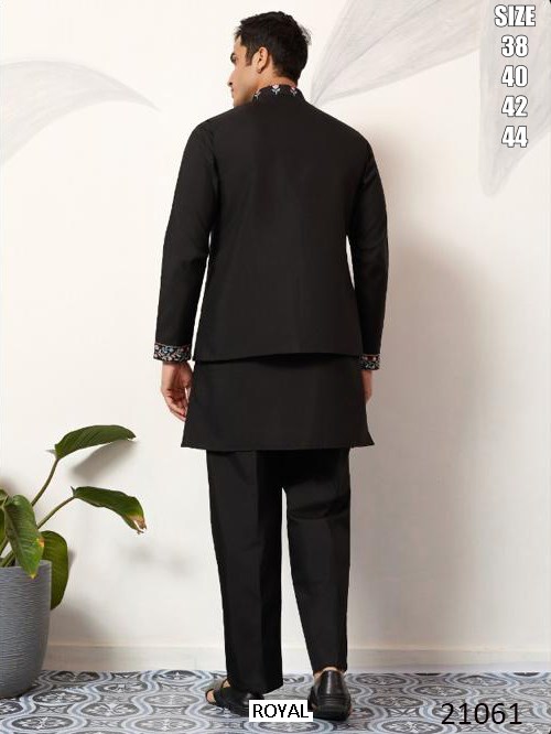 Men's Viscose Art Silk Kurta Koti Set In Three Colours With Thread And Sequins Embroidery