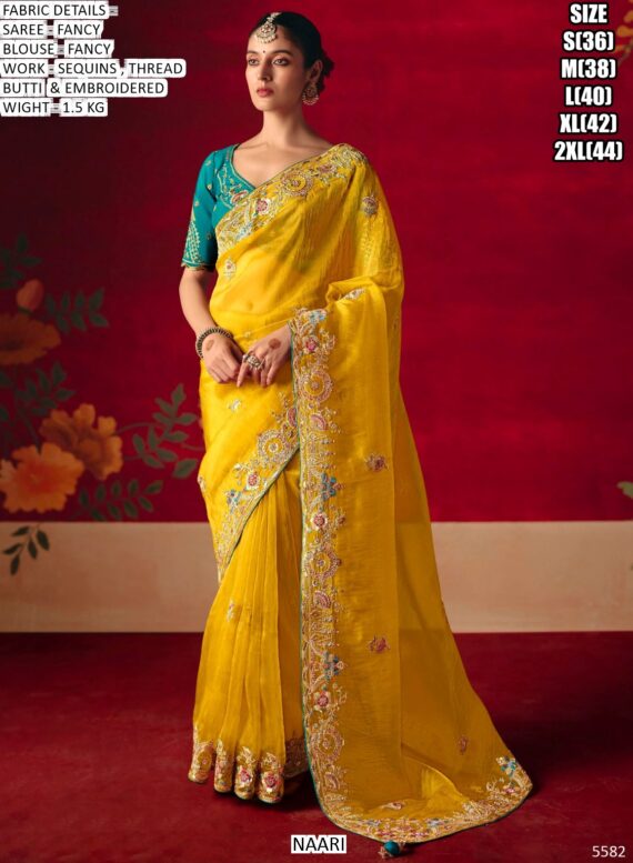 Wedding Wear Fancy Fabric Sarees In Vibrant Colours, Luxurious Work And Bold Designs