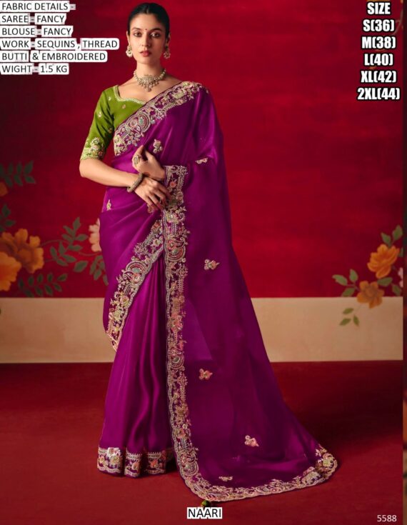 Wedding Wear Fancy Fabric Sarees In Vibrant Colours, Luxurious Work And Bold Designs
