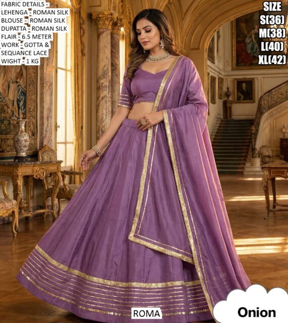 Traditional Indian Wedding Wear Roman Silk Gota And Sequence Lace Lehenga Choli