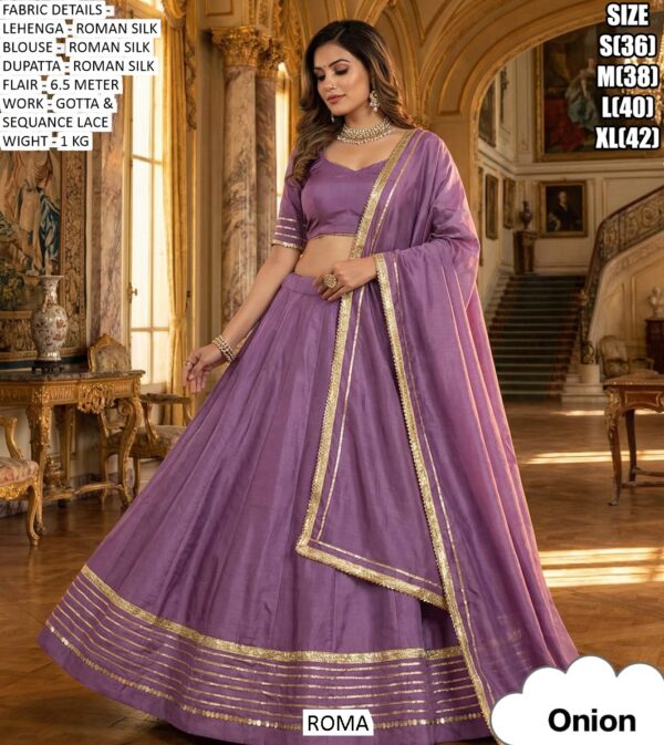 Traditional Indian Wedding Wear Roman Silk Gota And Sequence Lace Lehenga Choli