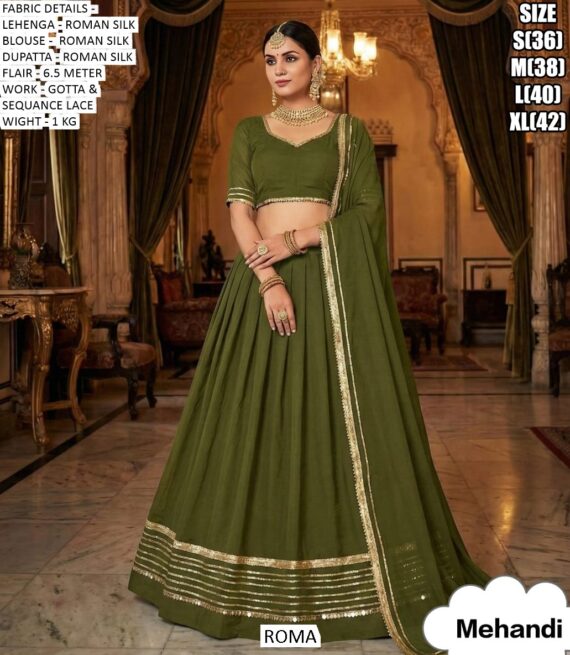 Traditional Indian Wedding Wear Roman Silk Gota And Sequence Lace Lehenga Choli