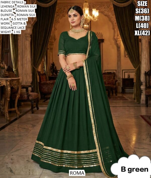 Traditional Indian Wedding Wear Roman Silk Gota And Sequence Lace Lehenga Choli