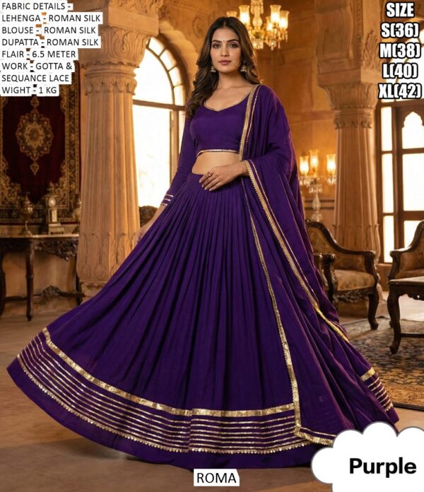 Traditional Indian Wedding Wear Roman Silk Gota And Sequence Lace Lehenga Choli