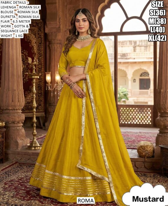 Traditional Indian Wedding Wear Roman Silk Gota And Sequence Lace Lehenga Choli