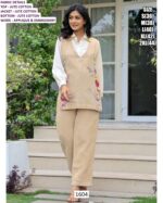 Applique And Embroidery Jute Co-ord Set - Cotton Shirt And Separate Jute Jacket With Jute Bottom