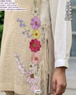 Applique And Embroidery Jute Co-ord Set - Cotton Shirt And Separate Jute Jacket With Jute Bottom