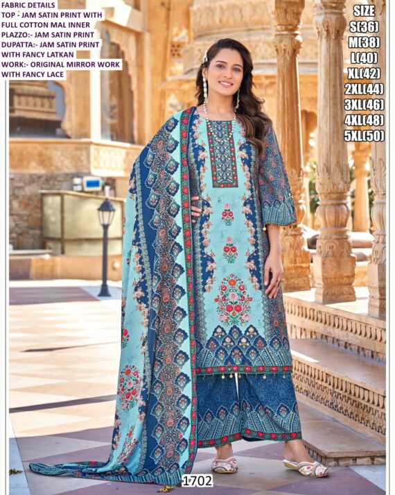 Digital Printed And Original Mirror Work Jam Satin Three-Piece Pakistani Suits For Women