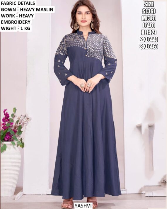 Readymade Heavy Muslin Modern And Elegant Long Gowns For Women