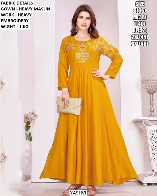 Readymade Heavy Muslin Modern And Elegant Long Gowns For Women