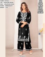 Perfect Daily Wear White Embroidered Kurti With Plazo Pant Made In Jodhpuri Rayon Fabric