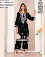 Perfect Daily Wear White Embroidered Kurti With Plazo Pant Made In Jodhpuri Rayon Fabric