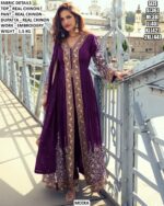 Attractive Embroidery Real Chinon Indo-Western Style Pakistani Salwar Suits For Ladies