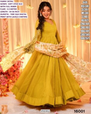 Women’s Premium Flared Silk Anarkali Gown Set with Tebby Silk Dupatta