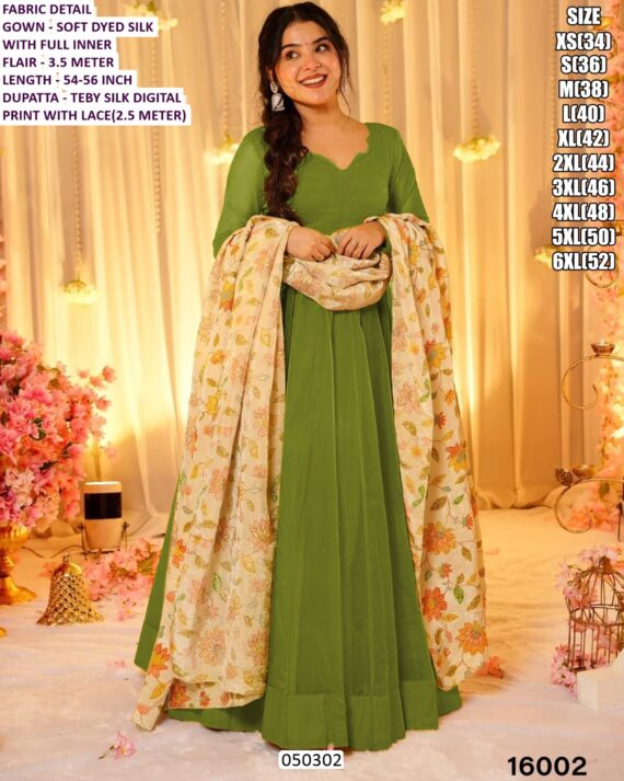 Women’s Premium Flared Silk Anarkali Gown Set with Tebby Silk Dupatta