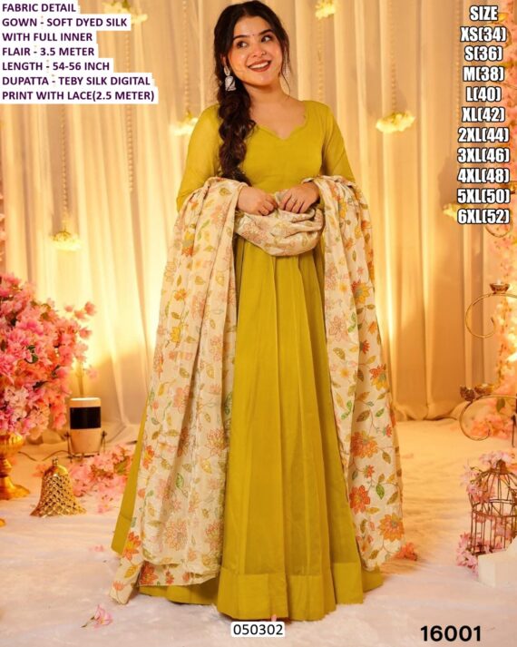 Women’s Premium Flared Silk Anarkali Gown Set with Tebby Silk Dupatta