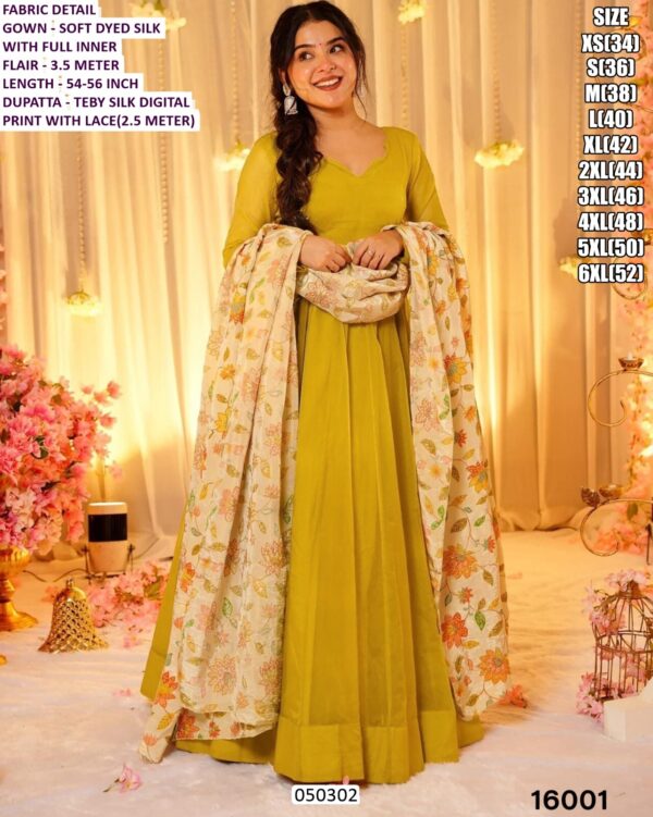 Women’s Premium Flared Silk Anarkali Gown Set with Tebby Silk Dupatta