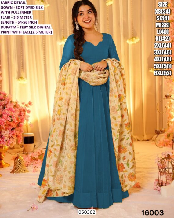 Women’s Premium Flared Silk Anarkali Gown Set with Tebby Silk Dupatta