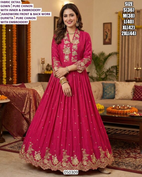 Women's Premium Embroidery Kurti Set Or Gown With Matching Dupatta