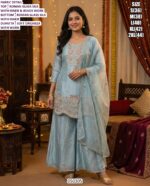 Women's Designer Roman Glass Silk & Simar Silk Kurti Palazzo Set with Mirror Work