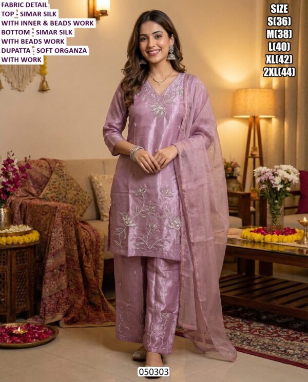 Simar Silk Kurti Suit Set With Organza Dupatta For Womens