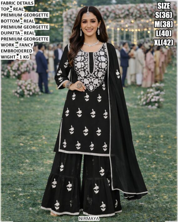 Georgette Embroidered Sharara & Satin Printed Palazzo Suit Collection For Ladies