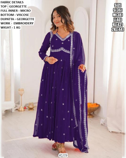 Women's Embroidered Anarkali Suit & Dupatta