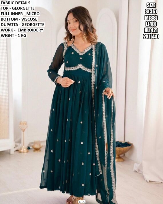 Women's Embroidered Anarkali Suit & Dupatta