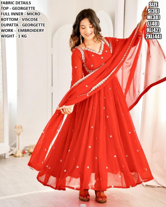 Women's Embroidered Anarkali Suit & Dupatta