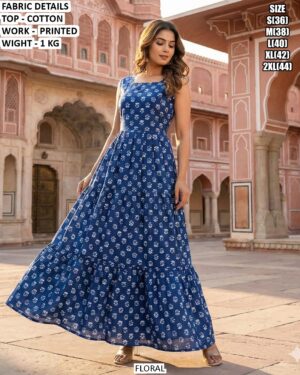 Stylish Cotton Printed Floral Maxi Dress for Women
