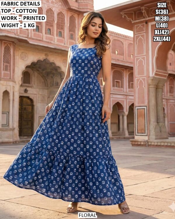 Stylish Cotton Printed Floral Maxi Dress for Women