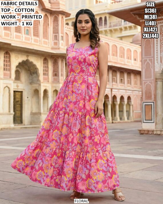 Stylish Cotton Printed Floral Maxi Dress for Women